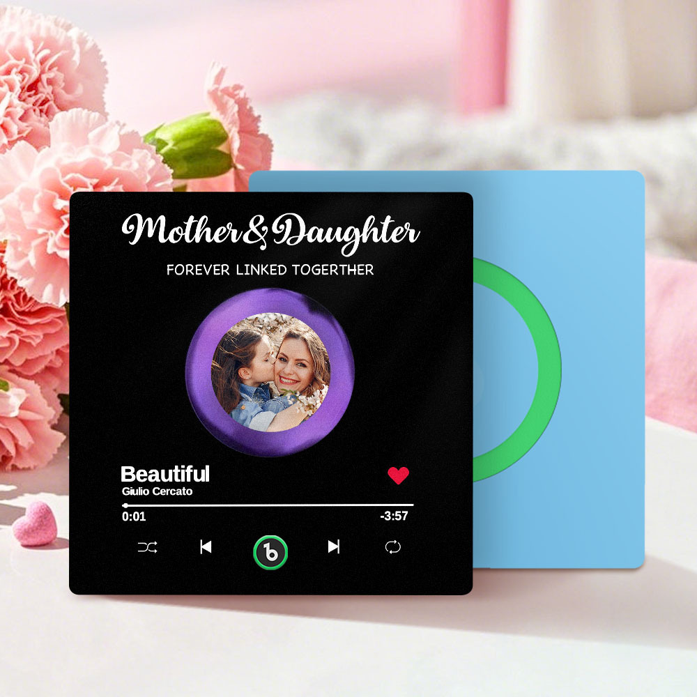 Custom Photo Mother And Daughter Forever Linked Together Family Personalized Custom Music Fridge Magnet That Can Play Songs Mother's Day Gift - auphotoblanket