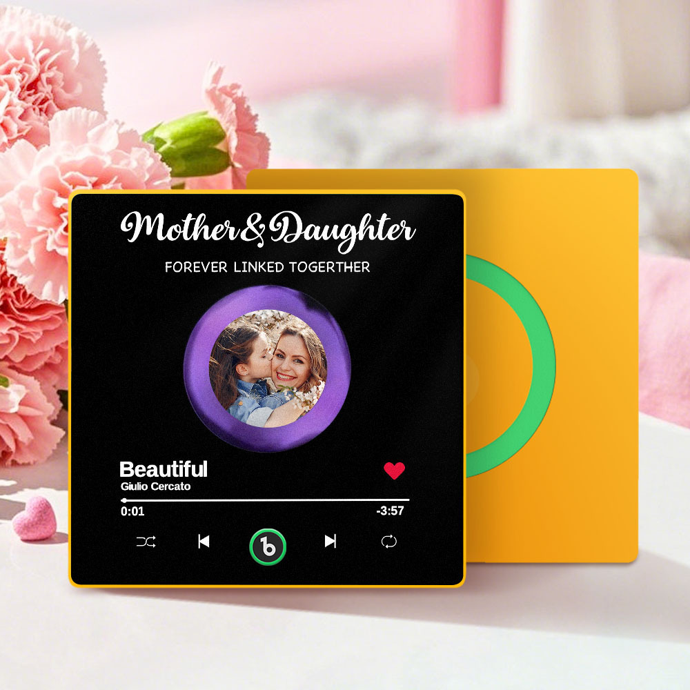 Custom Photo Mother And Daughter Forever Linked Together Family Personalized Custom Music Fridge Magnet That Can Play Songs Mother's Day Gift - auphotoblanket