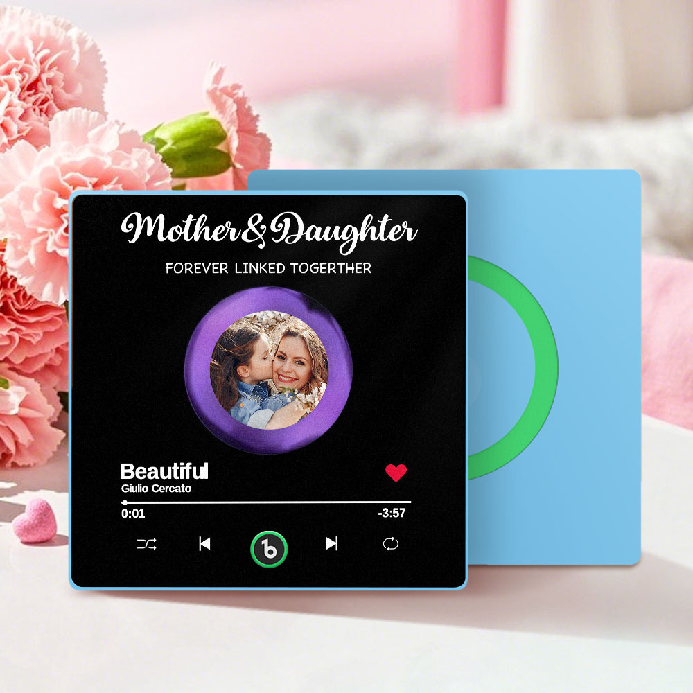 Custom Photo Mother And Daughter Forever Linked Together Family Personalized Custom Music Fridge Magnet That Can Play Songs Mother's Day Gift - auphotoblanket