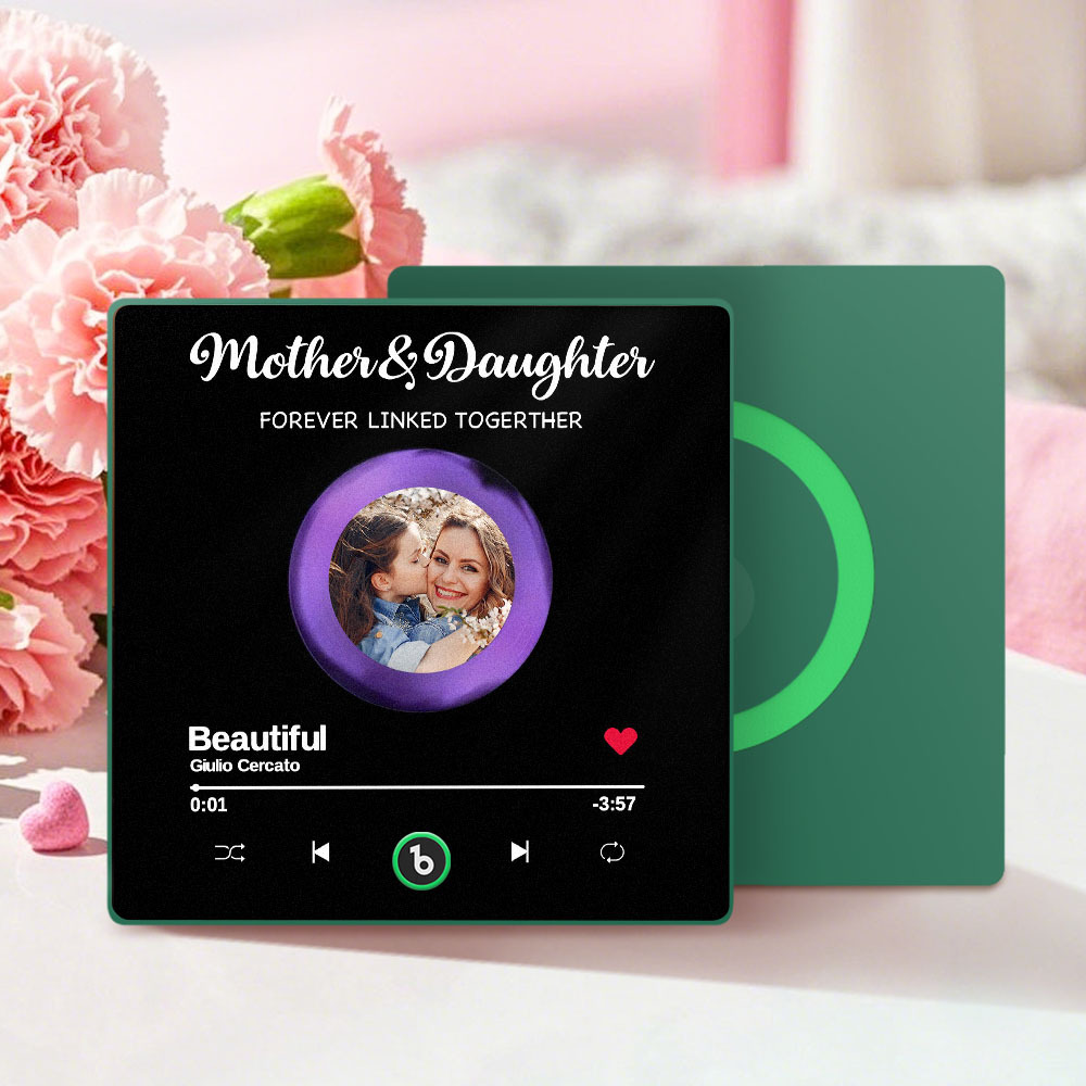 Custom Photo Mother And Daughter Forever Linked Together Family Personalized Custom Music Fridge Magnet That Can Play Songs Mother's Day Gift - auphotoblanket