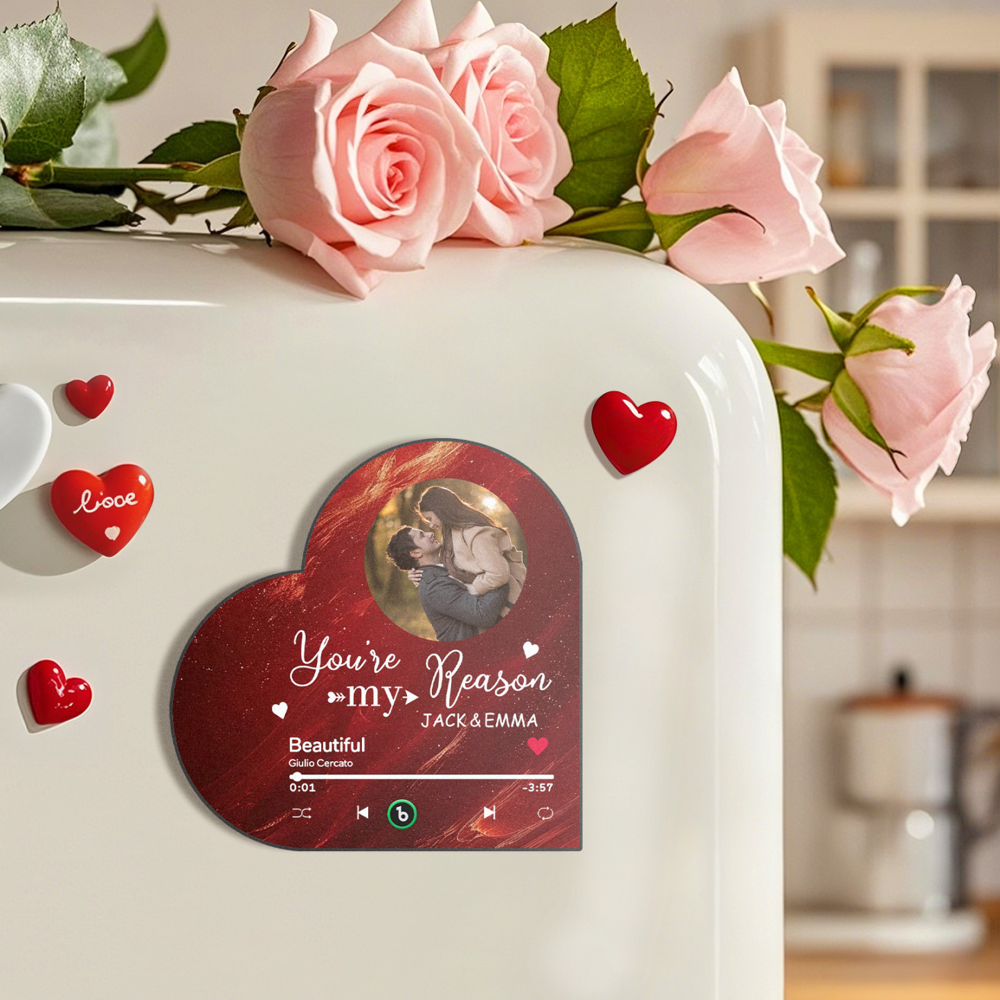 Custom Music Fridge Magnet Custom Heart Frame Album Fridge Magnet Music Wall Photo Sticker - auphotoblanket