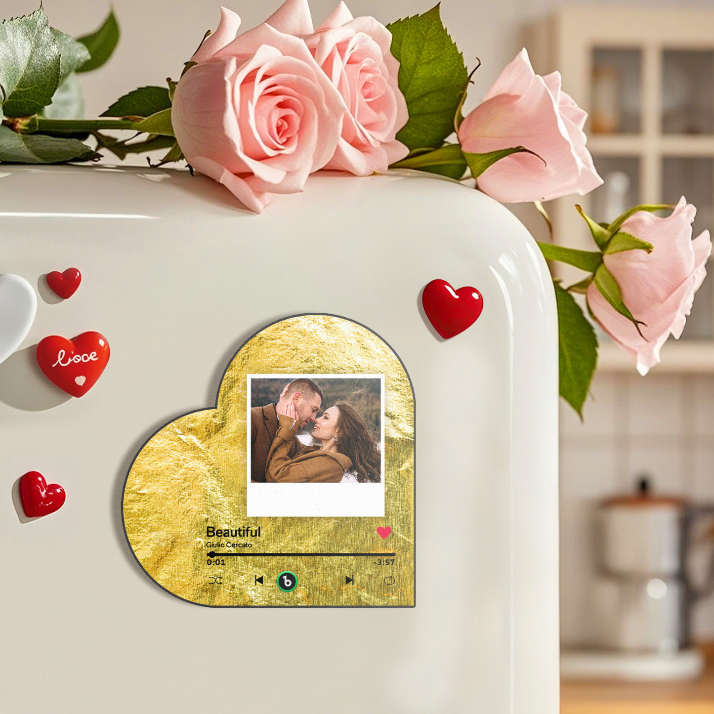 Custom Music Fridge Magnet Custom Heart Frame Album Fridge Magnet Music Wall Photo Sticker - auphotoblanket