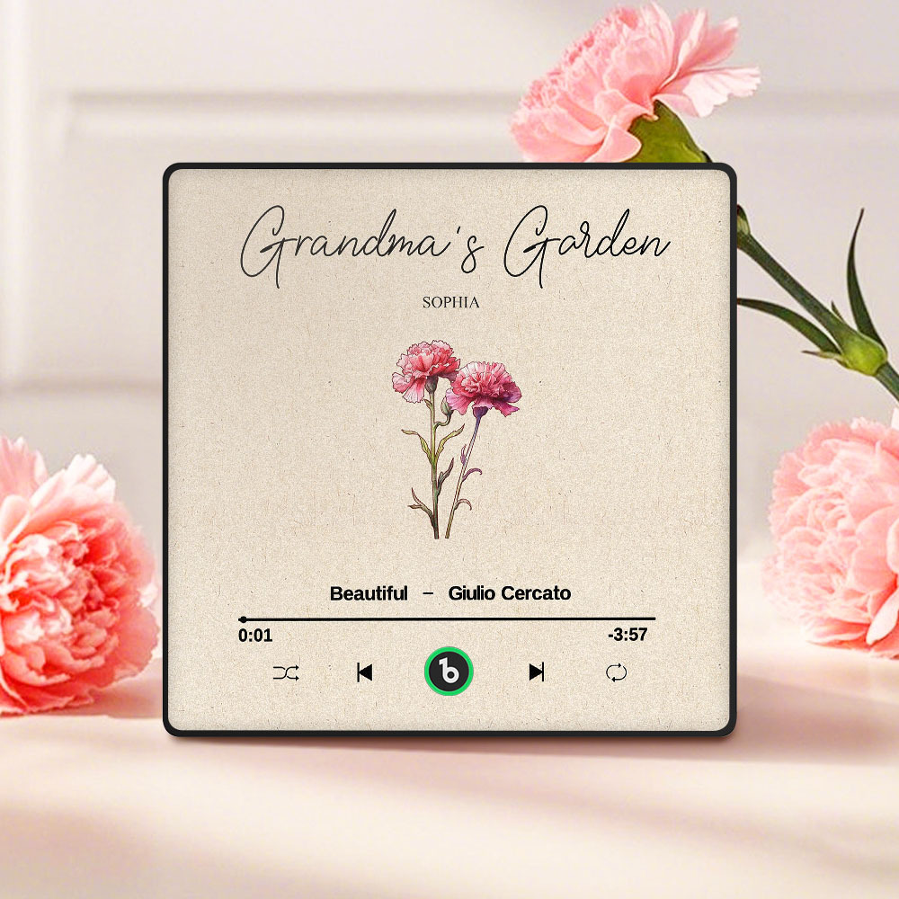 Grandma's Garden Retro Birth Flower Bouquet Personalized Music Fridge Magnet, Gift for Grandma, Mom - auphotoblanket