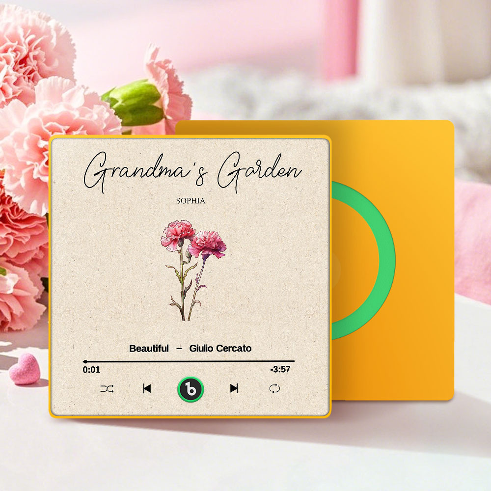 Grandma's Garden Retro Birth Flower Bouquet Personalized Music Fridge Magnet, Gift for Grandma, Mom - auphotoblanket