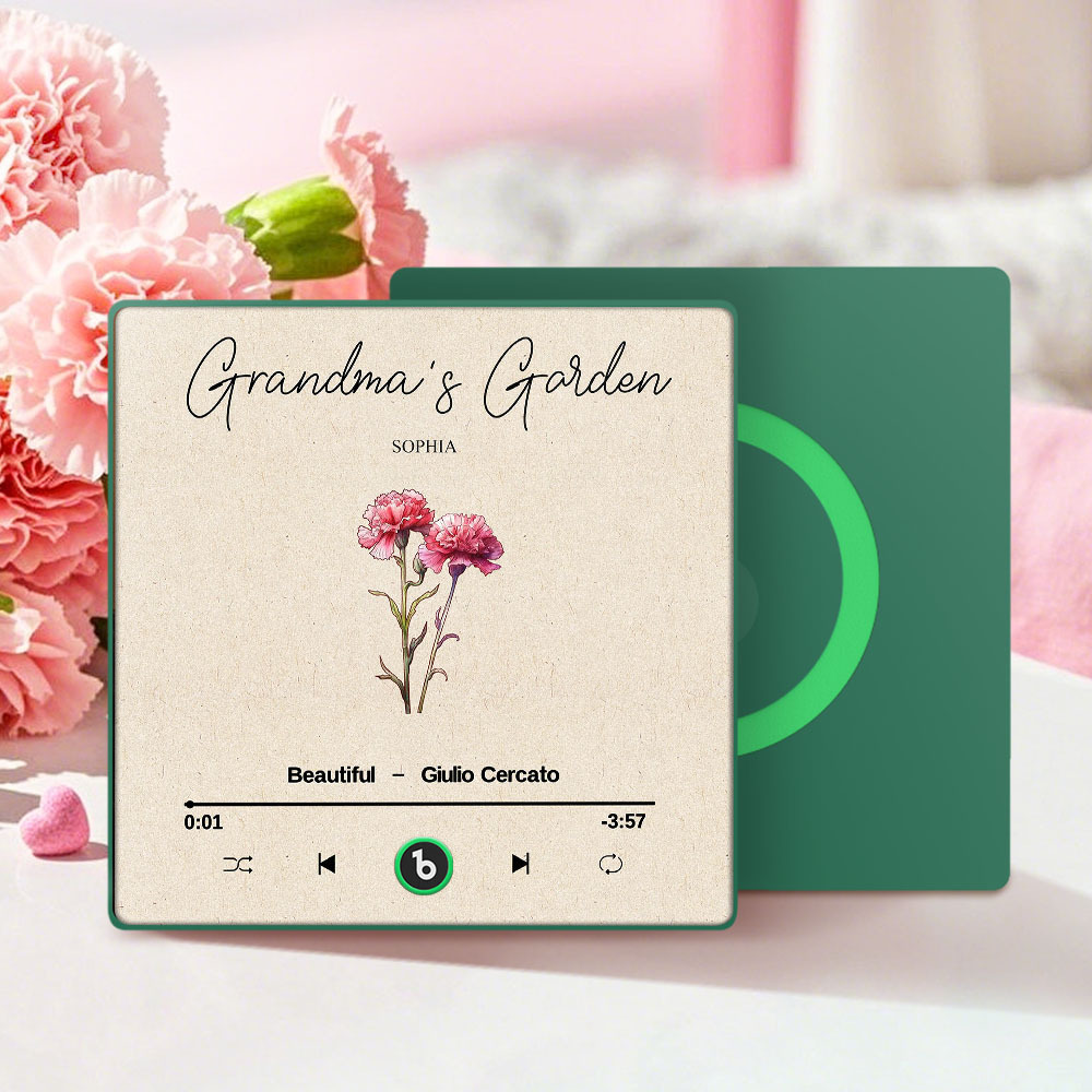 Grandma's Garden Retro Birth Flower Bouquet Personalized Music Fridge Magnet, Gift for Grandma, Mom - auphotoblanket