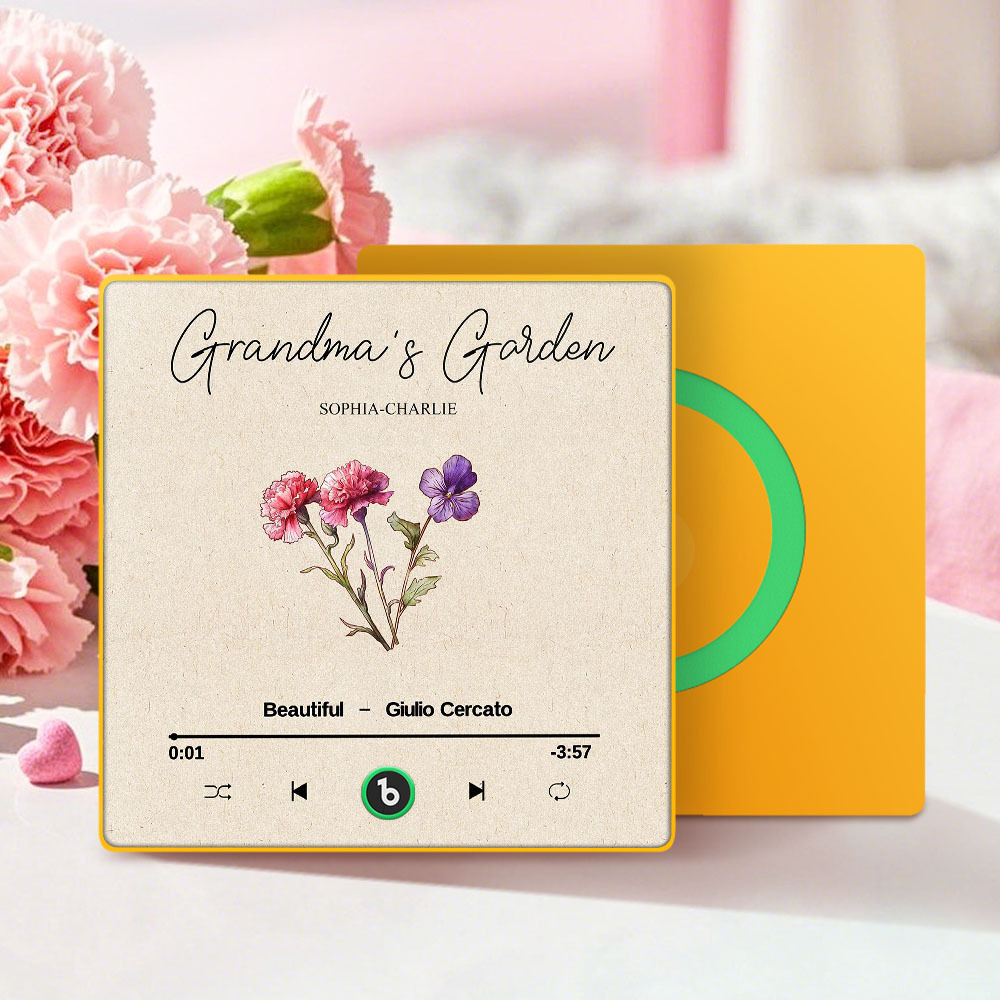 Grandma's Garden Retro Birth Flower Bouquet Personalized Music Fridge Magnet, Gift for Grandma, Mom - auphotoblanket