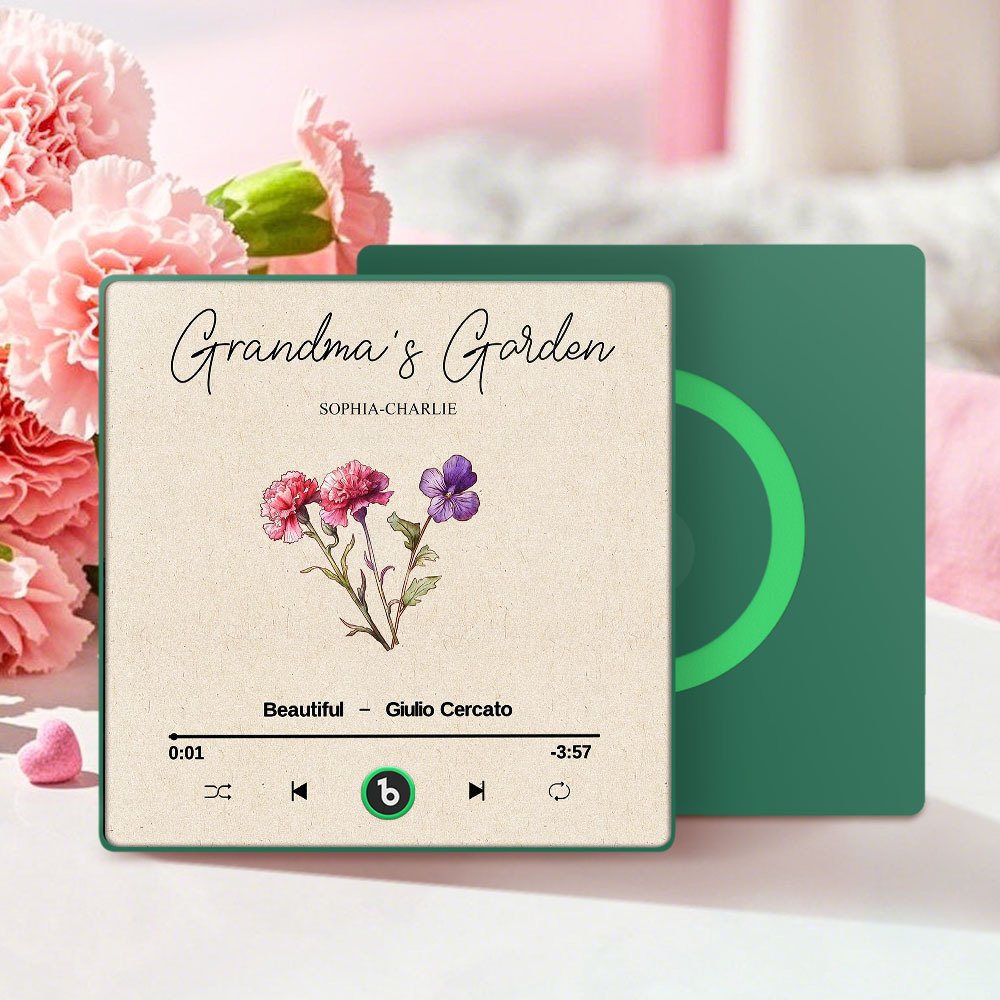 Grandma's Garden Retro Birth Flower Bouquet Personalized Music Fridge Magnet, Gift for Grandma, Mom - auphotoblanket