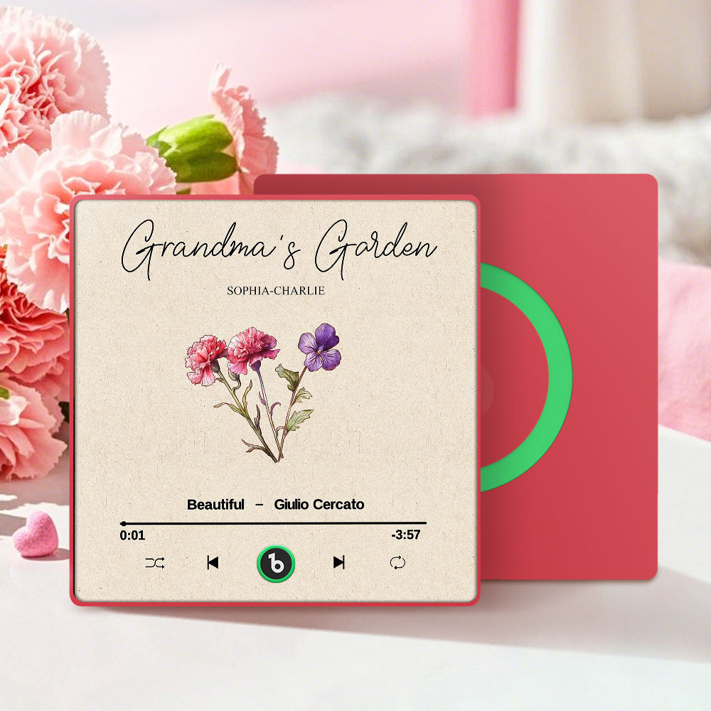 Grandma's Garden Retro Birth Flower Bouquet Personalized Music Fridge Magnet, Gift for Grandma, Mom - auphotoblanket