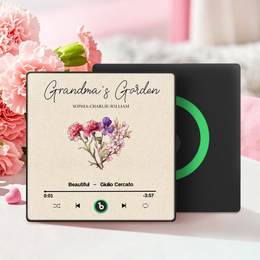 Grandma's Garden Retro Birth Flower Bouquet Personalized Music Fridge Magnet, Gift for Grandma, Mom - auphotoblanket