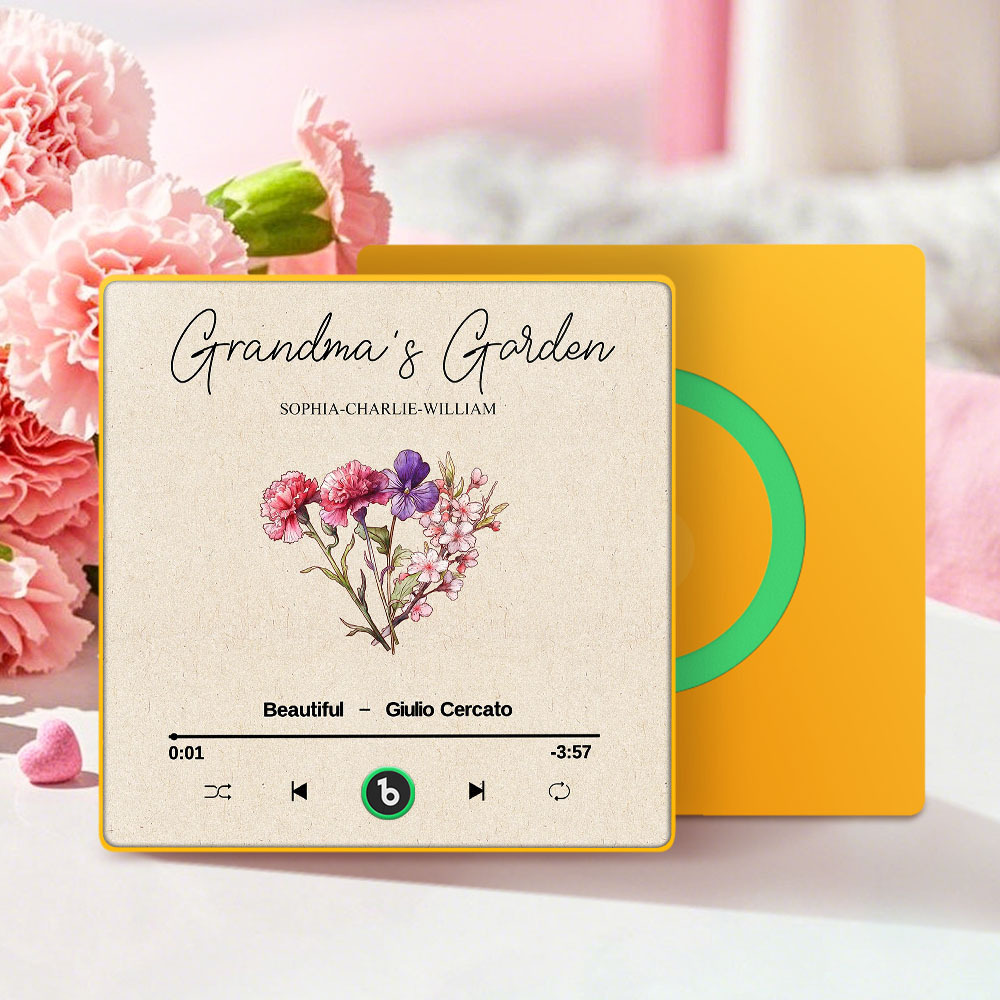 Grandma's Garden Retro Birth Flower Bouquet Personalized Music Fridge Magnet, Gift for Grandma, Mom - auphotoblanket