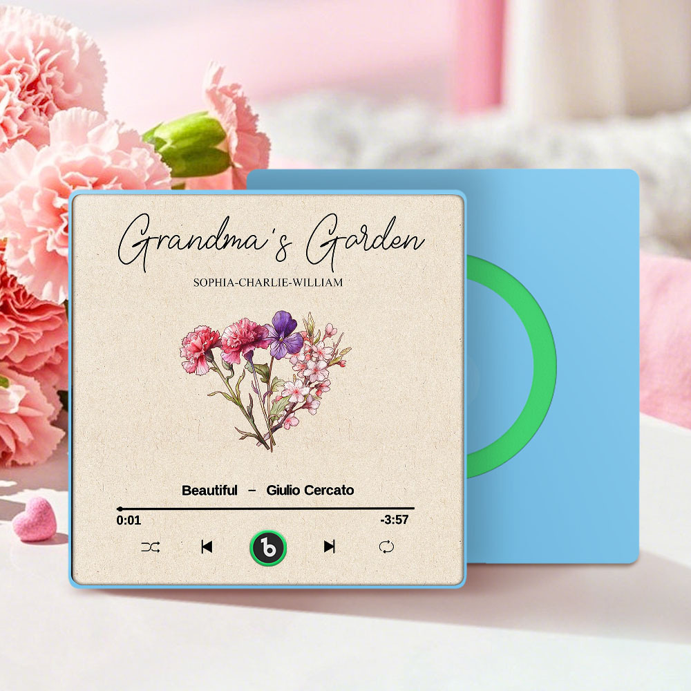 Grandma's Garden Retro Birth Flower Bouquet Personalized Music Fridge Magnet, Gift for Grandma, Mom - auphotoblanket