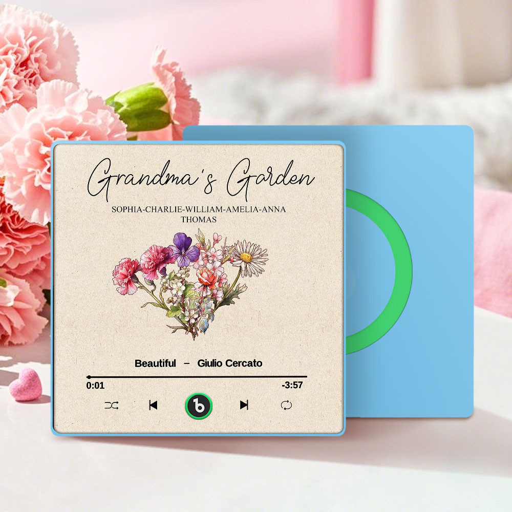 Grandma's Garden Retro Birth Flower Bouquet Personalized Music Fridge Magnet, Gift for Grandma, Mom - auphotoblanket