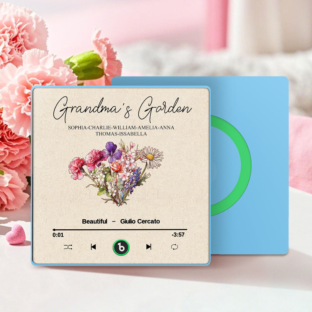 Grandma's Garden Retro Birth Flower Bouquet Personalized Music Fridge Magnet, Gift for Grandma, Mom - auphotoblanket