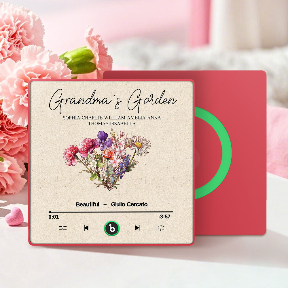 Grandma's Garden Retro Birth Flower Bouquet Personalized Music Fridge Magnet, Gift for Grandma, Mom - auphotoblanket