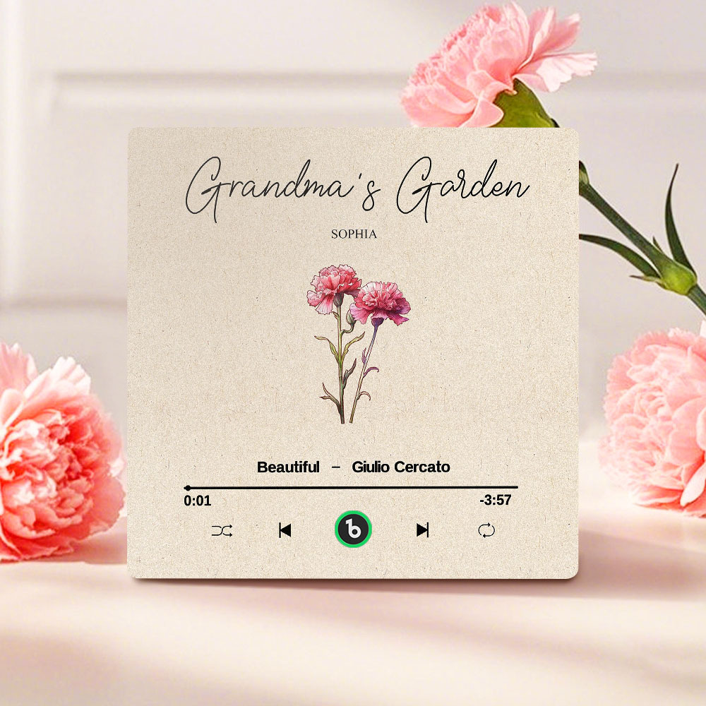 Grandma's Garden Retro Birth Flower Bouquet Personalized Music Fridge Magnet, Gift for Grandma, Mom - auphotoblanket