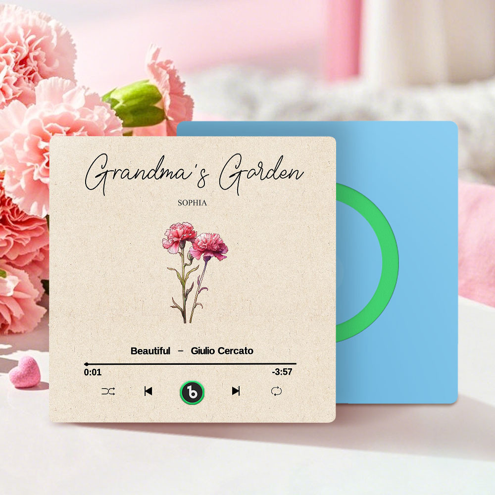 Grandma's Garden Retro Birth Flower Bouquet Personalized Music Fridge Magnet, Gift for Grandma, Mom - auphotoblanket