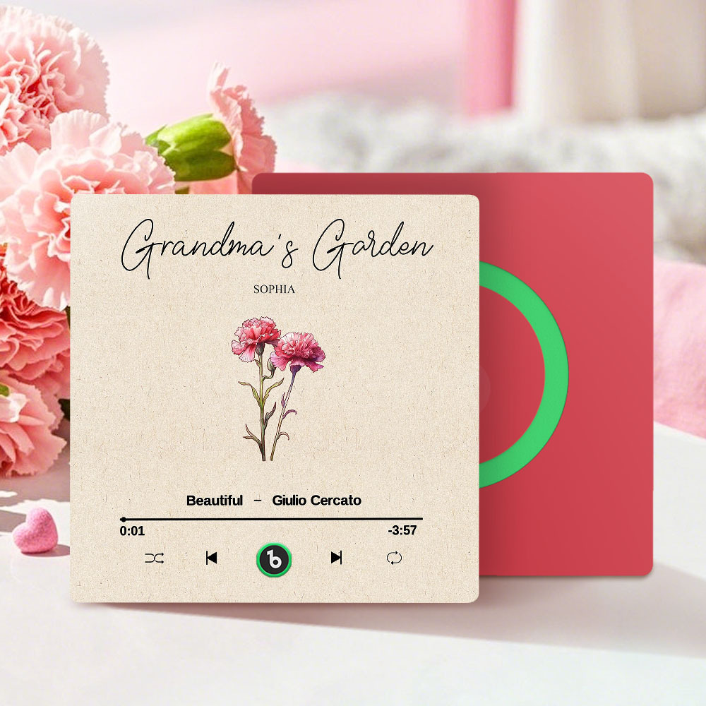 Grandma's Garden Retro Birth Flower Bouquet Personalized Music Fridge Magnet, Gift for Grandma, Mom - auphotoblanket
