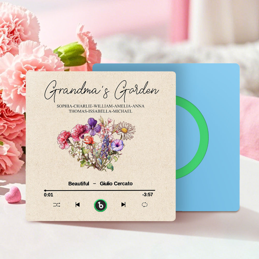 Grandma's Garden Retro Birth Flower Bouquet Personalized Music Fridge Magnet, Gift for Grandma, Mom - auphotoblanket