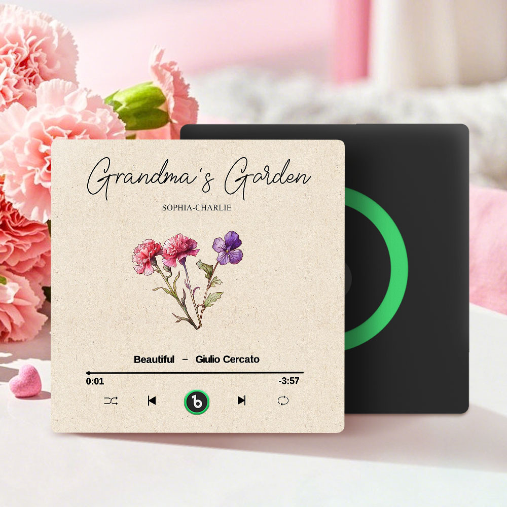 Grandma's Garden Retro Birth Flower Bouquet Personalized Music Fridge Magnet, Gift for Grandma, Mom - auphotoblanket