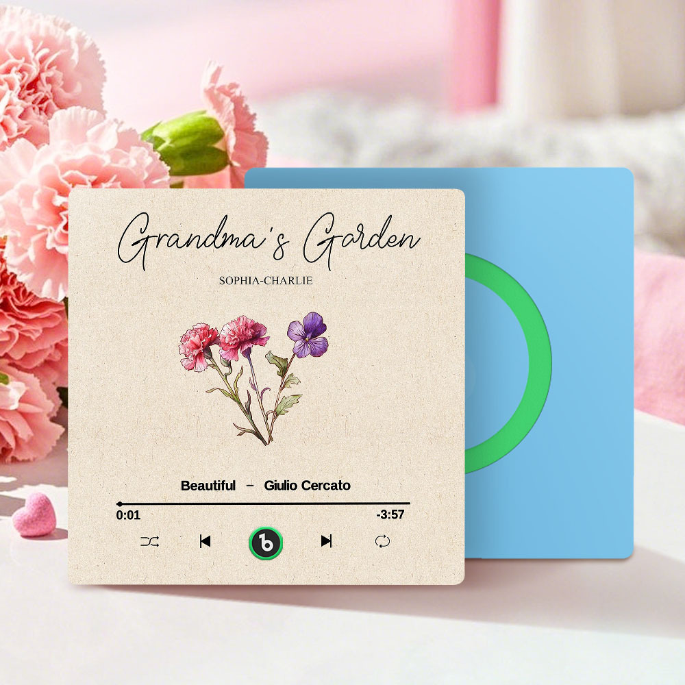 Grandma's Garden Retro Birth Flower Bouquet Personalized Music Fridge Magnet, Gift for Grandma, Mom - auphotoblanket