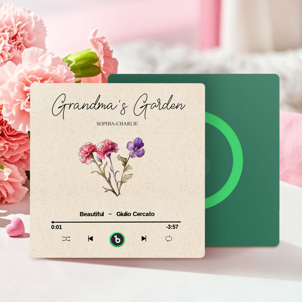 Grandma's Garden Retro Birth Flower Bouquet Personalized Music Fridge Magnet, Gift for Grandma, Mom - auphotoblanket