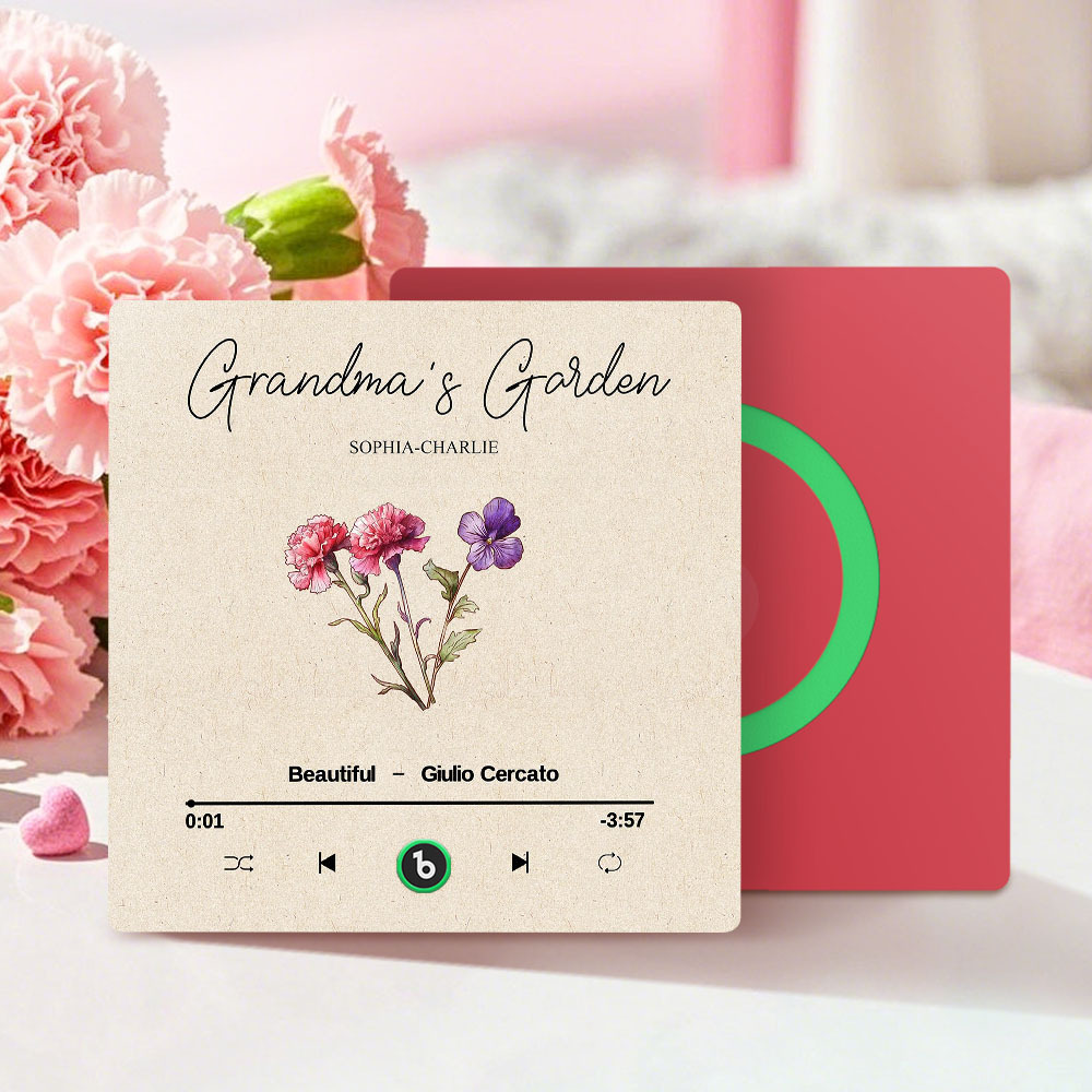 Grandma's Garden Retro Birth Flower Bouquet Personalized Music Fridge Magnet, Gift for Grandma, Mom - auphotoblanket