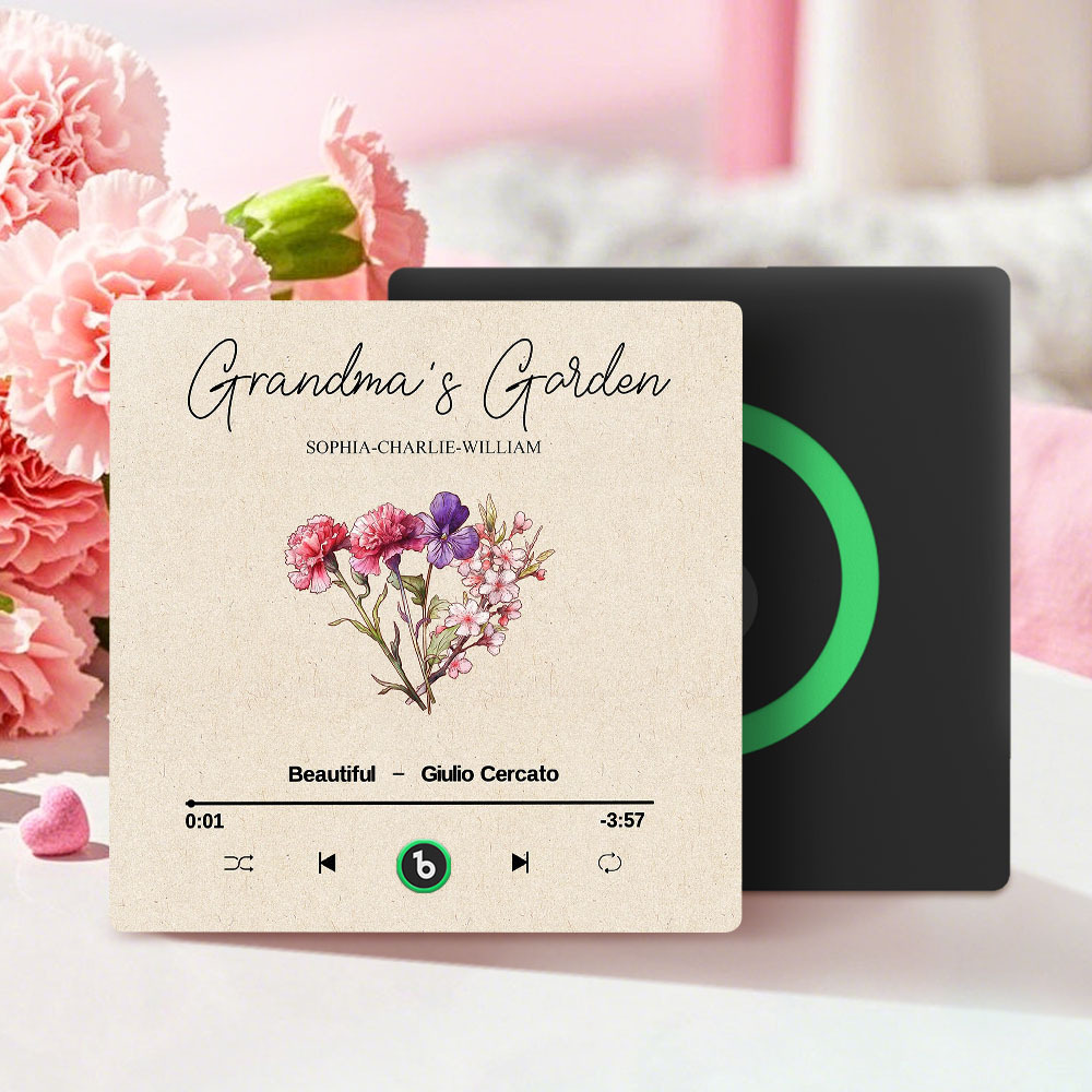 Grandma's Garden Retro Birth Flower Bouquet Personalized Music Fridge Magnet, Gift for Grandma, Mom - auphotoblanket