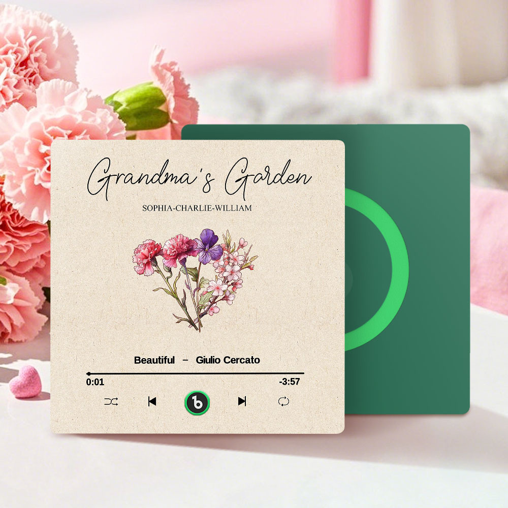 Grandma's Garden Retro Birth Flower Bouquet Personalized Music Fridge Magnet, Gift for Grandma, Mom - auphotoblanket