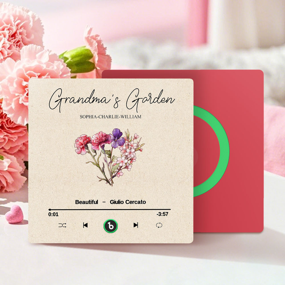 Grandma's Garden Retro Birth Flower Bouquet Personalized Music Fridge Magnet, Gift for Grandma, Mom - auphotoblanket