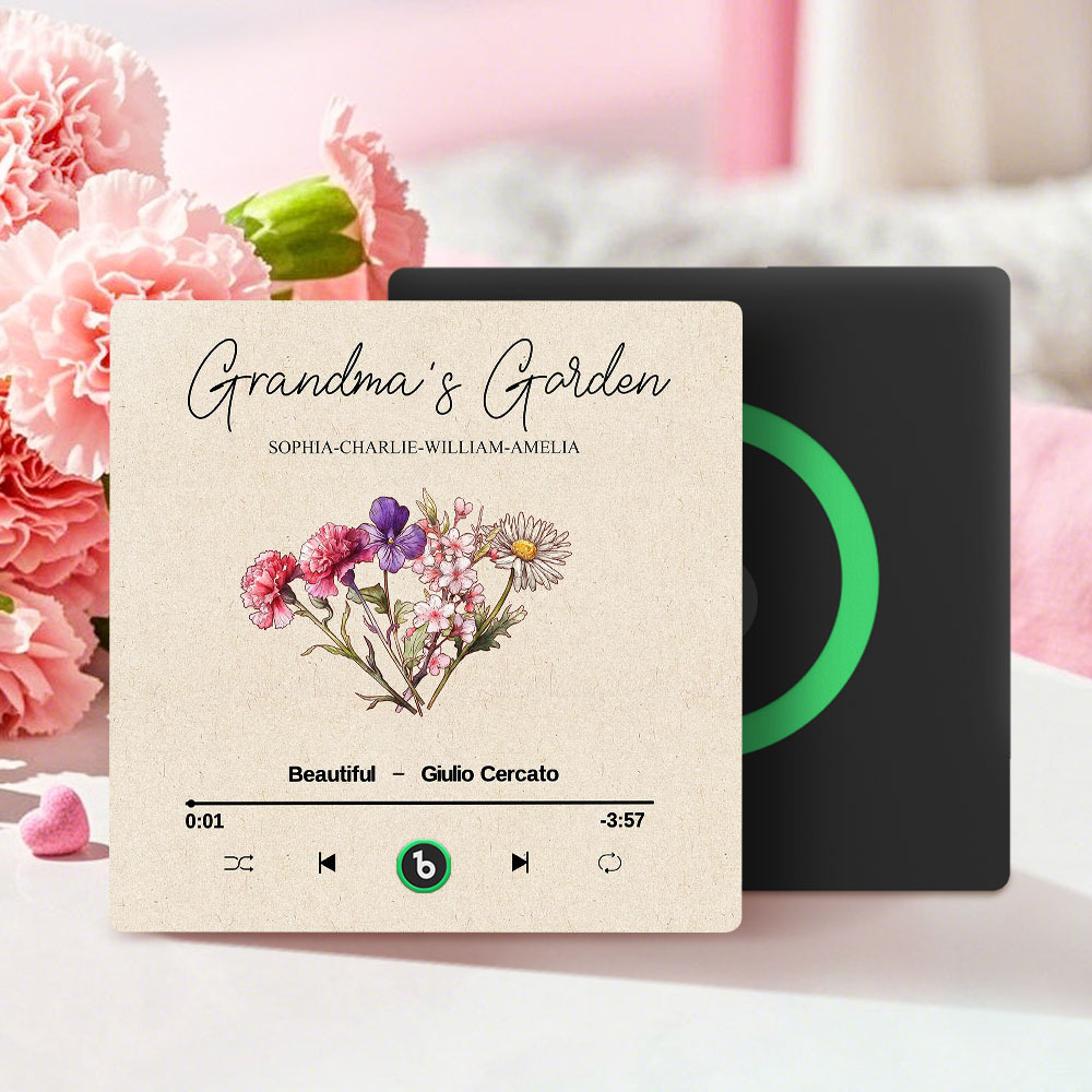Grandma's Garden Retro Birth Flower Bouquet Personalized Music Fridge Magnet, Gift for Grandma, Mom - auphotoblanket