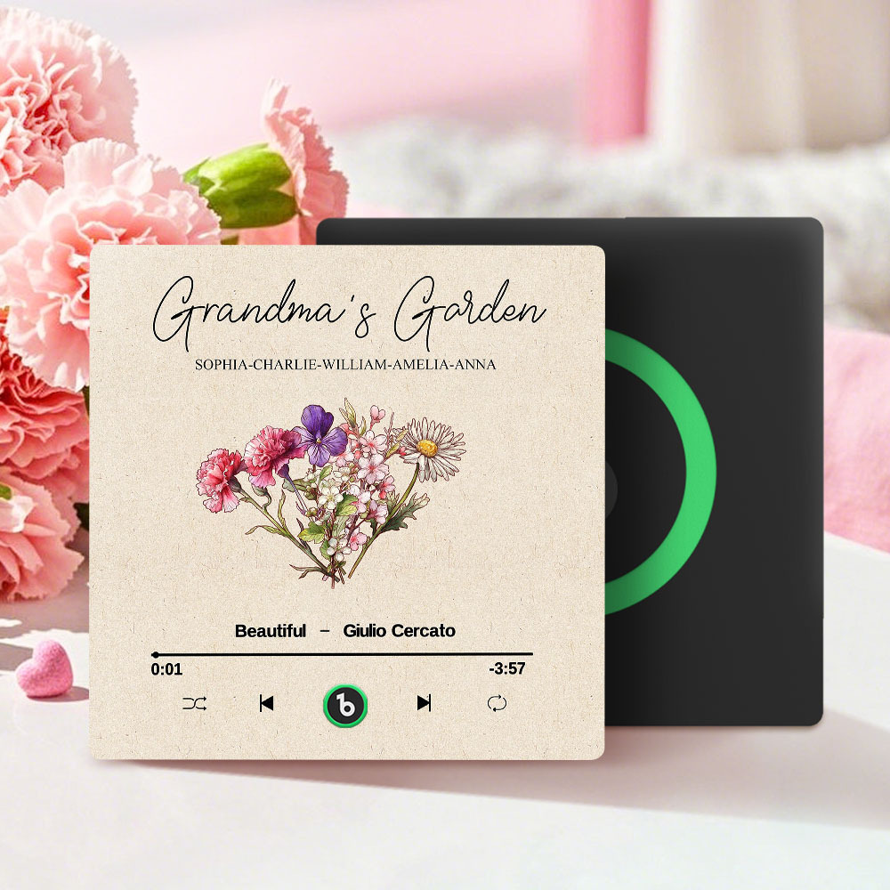 Grandma's Garden Retro Birth Flower Bouquet Personalized Music Fridge Magnet, Gift for Grandma, Mom - auphotoblanket