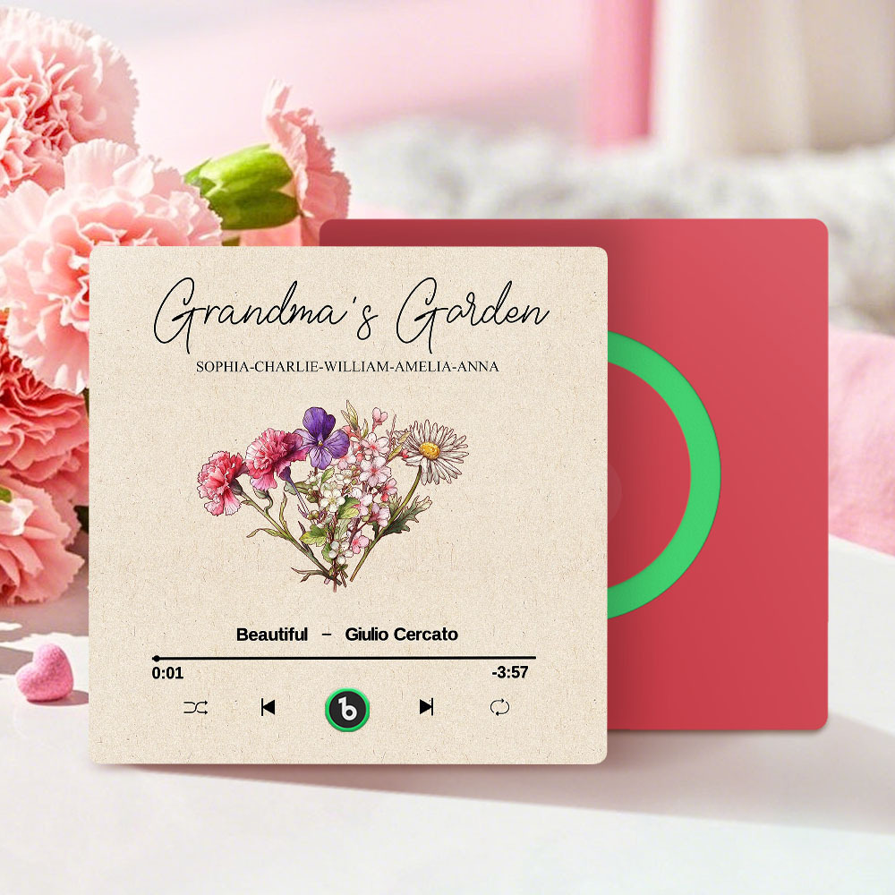 Grandma's Garden Retro Birth Flower Bouquet Personalized Music Fridge Magnet, Gift for Grandma, Mom - auphotoblanket