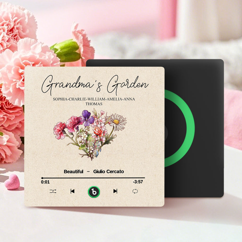 Grandma's Garden Retro Birth Flower Bouquet Personalized Music Fridge Magnet, Gift for Grandma, Mom - auphotoblanket