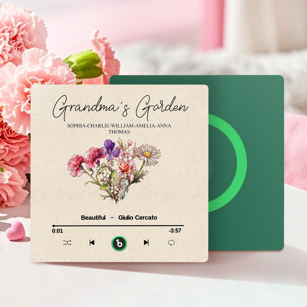 Grandma's Garden Retro Birth Flower Bouquet Personalized Music Fridge Magnet, Gift for Grandma, Mom - auphotoblanket