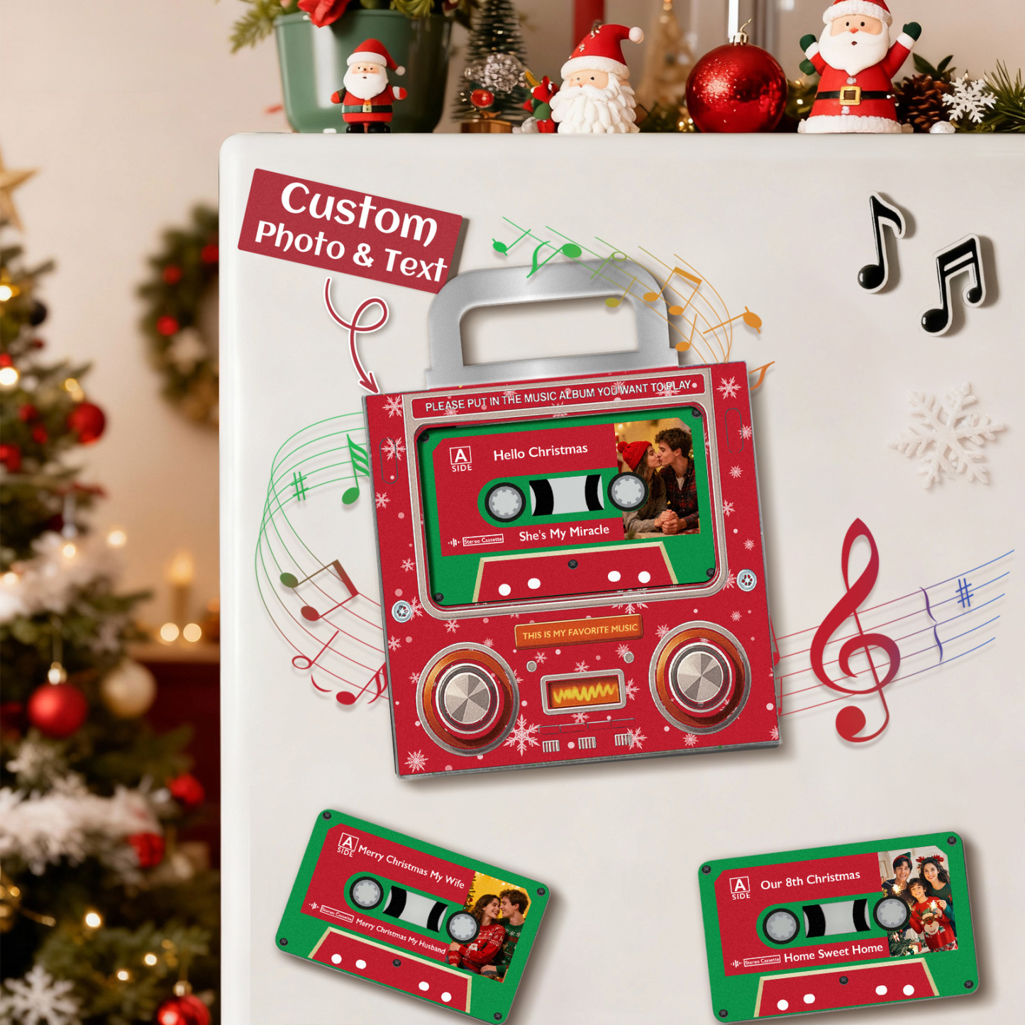 Music MixTape Fridge Magnet Cassette-Shaped with Preview Before Buy| Auto-Play 1-9 Song Acrylic Decor MixTape No Phone Needed Gift for Couples - auphotoblanket