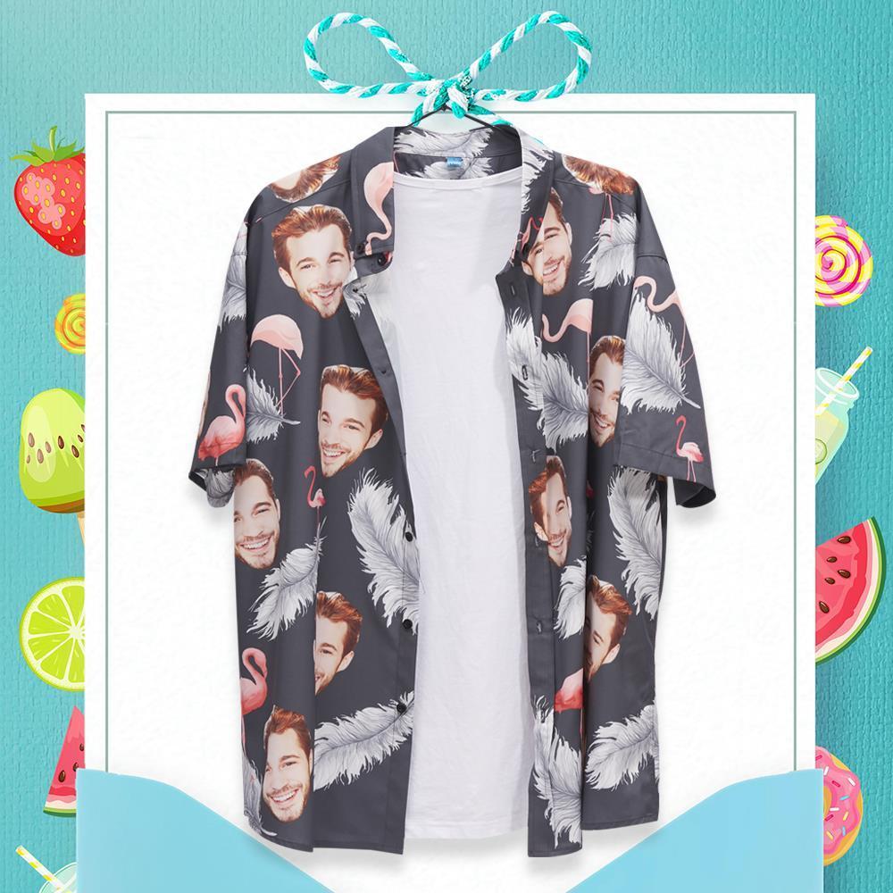 Custom Face Men's Hawaiian Shirt Flamingo And Feather