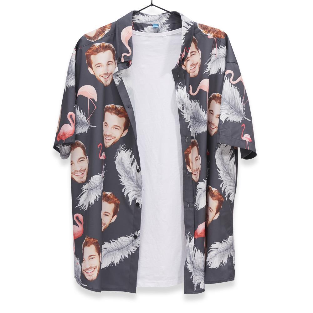 Custom Face Men's Hawaiian Shirt Flamingo And Feather