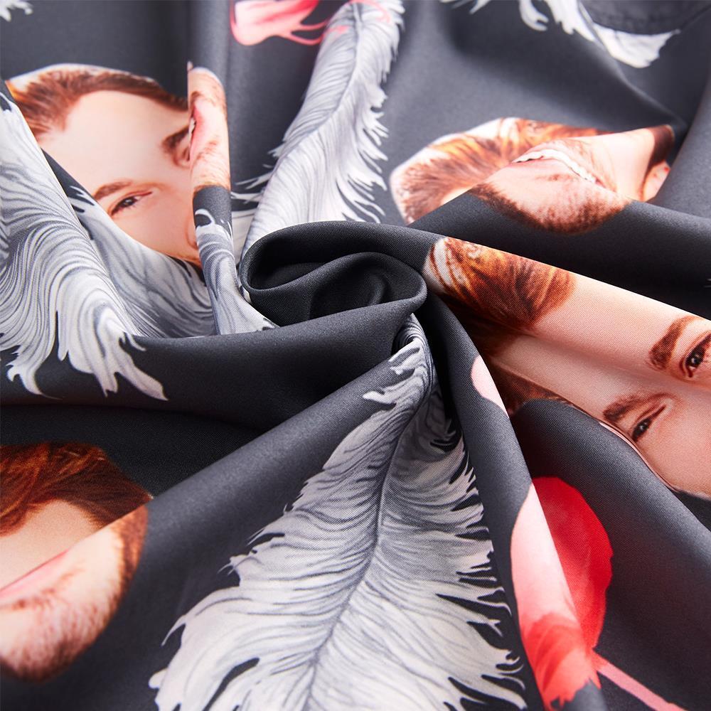 Custom Face Men's Hawaiian Shirt Flamingo And Feather
