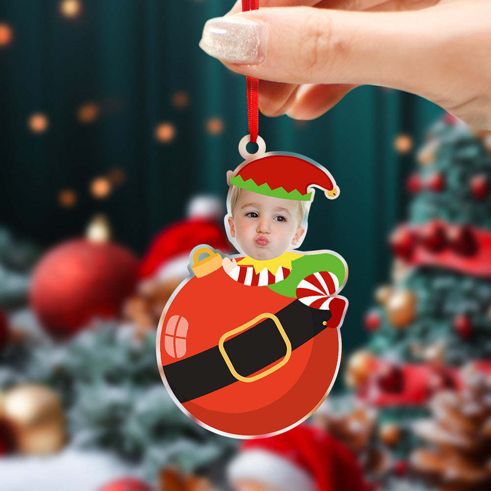 Personalized Cute Baby Elf Ornament with Baby Photo First Christmas Ornament - auphotoblanket