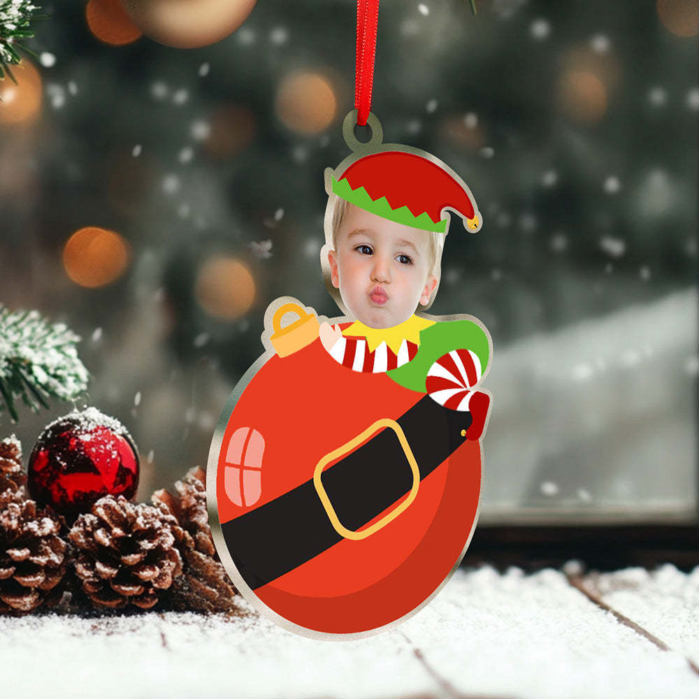 Personalized Cute Baby Elf Ornament with Baby Photo First Christmas Ornament - auphotoblanket