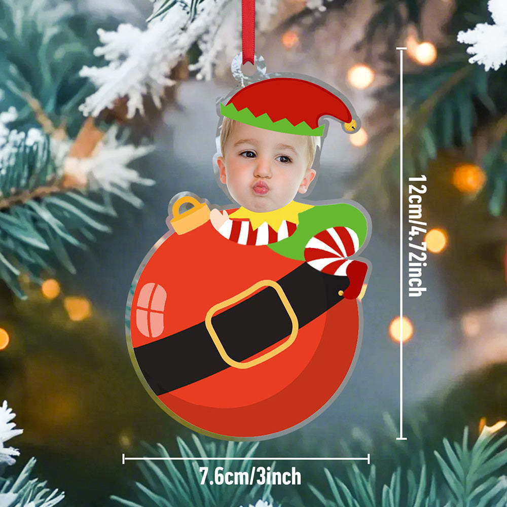 Personalized Cute Baby Elf Ornament with Baby Photo First Christmas Ornament - auphotoblanket