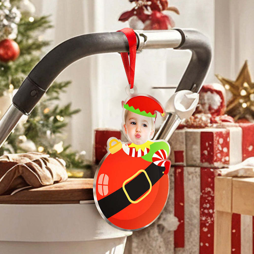 Personalized Cute Baby Elf Ornament with Baby Photo First Christmas Ornament - auphotoblanket