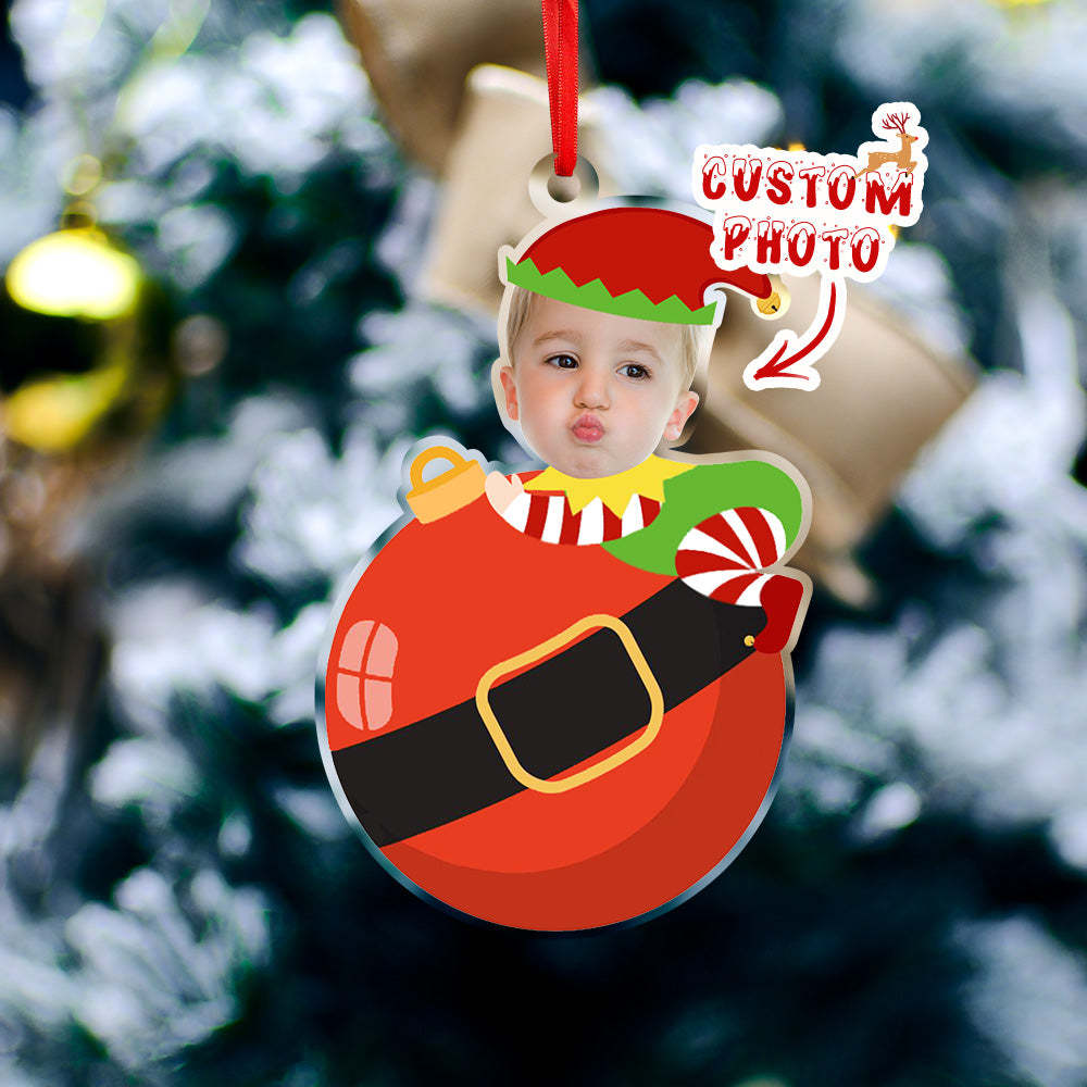 Personalized Cute Baby Elf Ornament with Baby Photo First Christmas Ornament - auphotoblanket