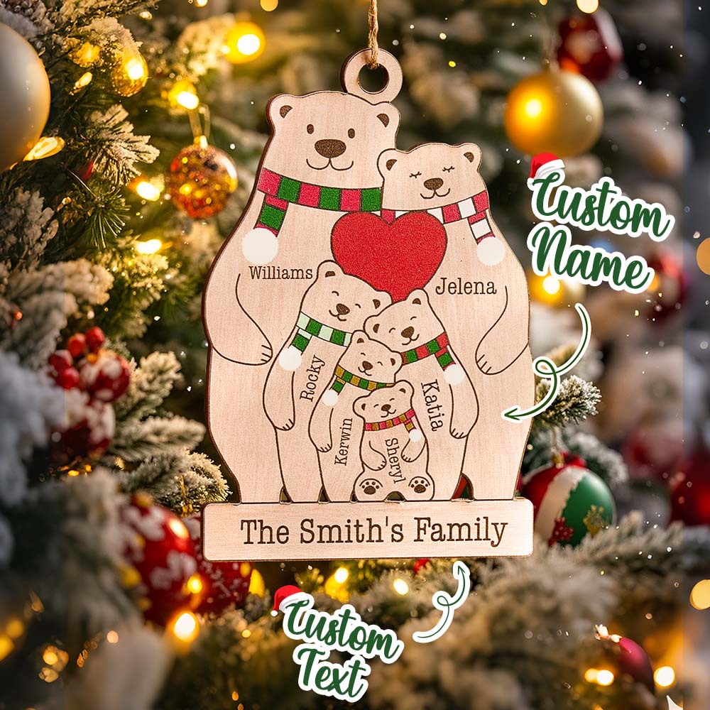 Personalized Family Wooden Bears Ornament Christmas Gift for Family - auphotoblanket