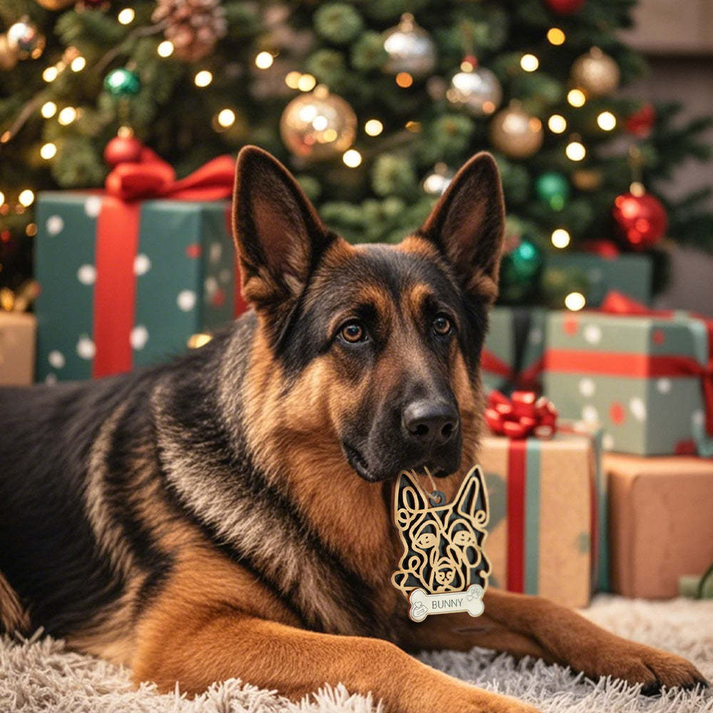 Personalized Line Art Dog with Name Christmas Ornament Christmas Gift for Dog Lover - auphotoblanket