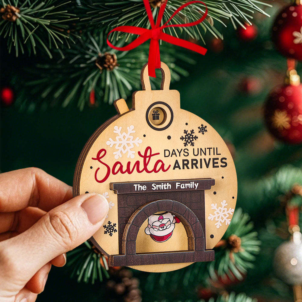 Personalized Christmas Santa in Fireplace Countdown Ornament Days Till Christmas Ornament - auphotoblanket