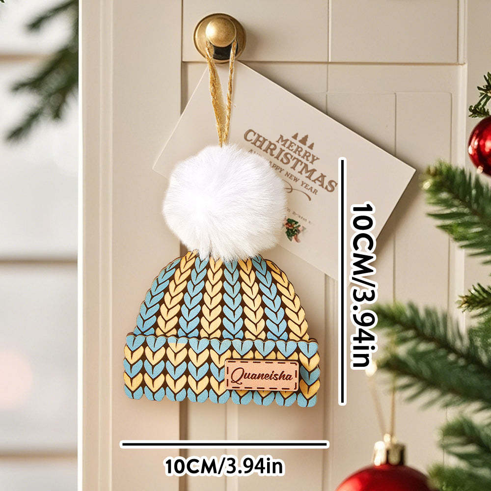 Personalized Name Winter Beanie Hat Christmas Ornament Custom Christmas Winter Mitten Stocking Sweater Ornament - auphotoblanket