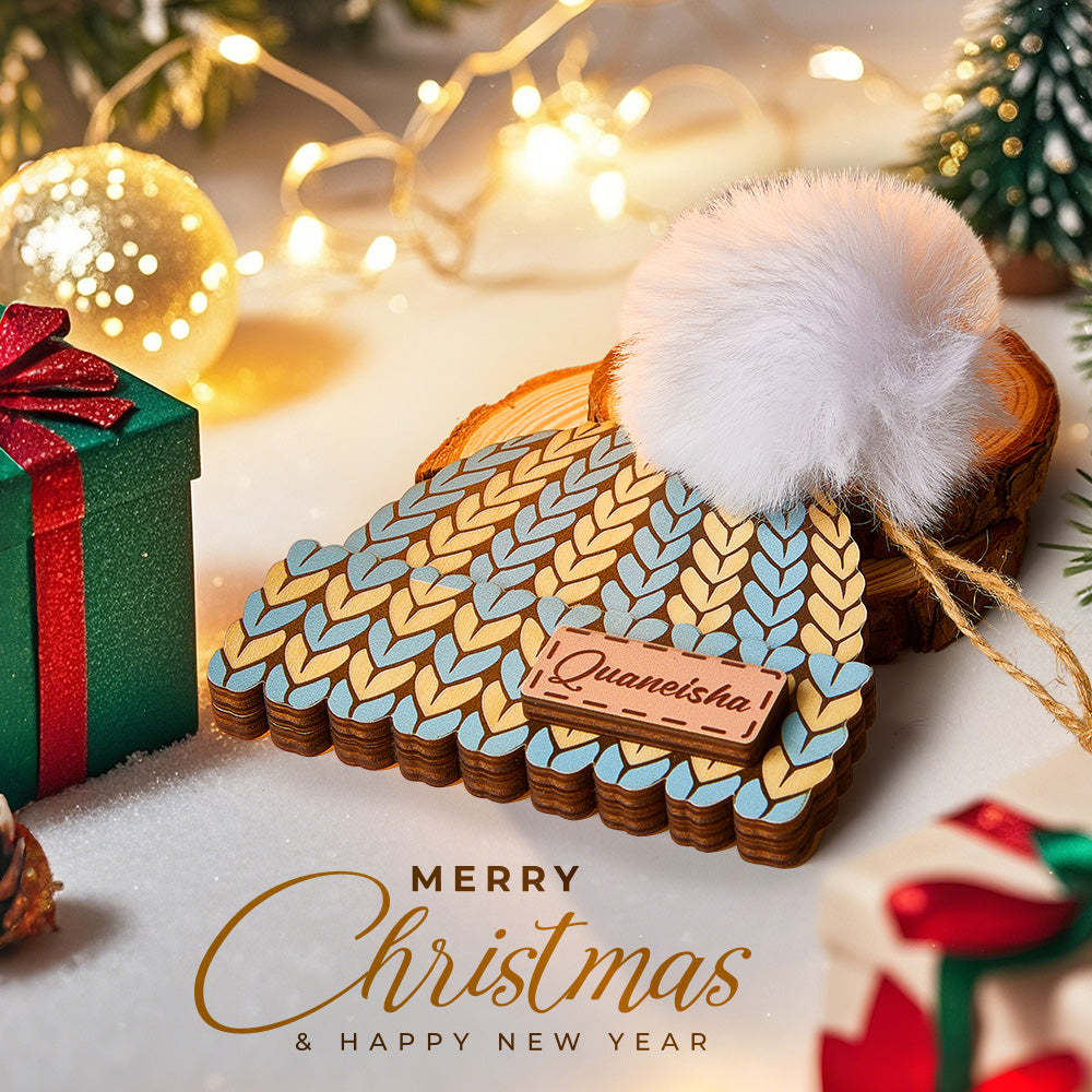 Personalized Name Winter Beanie Hat Christmas Ornament Custom Christmas Winter Mitten Stocking Sweater Ornament - auphotoblanket