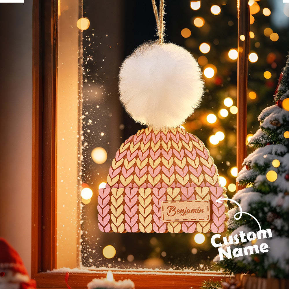Personalized Name Winter Beanie Hat Christmas Ornament Custom Christmas Winter Mitten Stocking Sweater Ornament - auphotoblanket