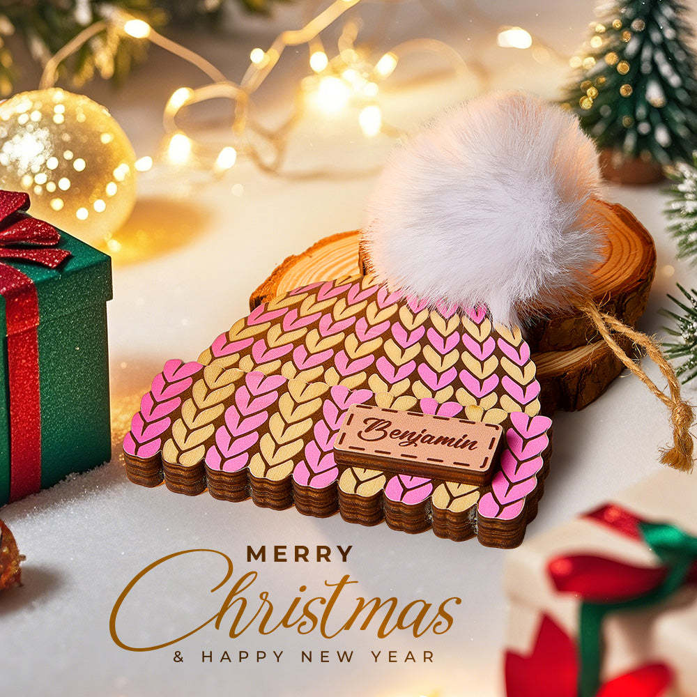 Personalized Name Winter Beanie Hat Christmas Ornament Custom Christmas Winter Mitten Stocking Sweater Ornament - auphotoblanket